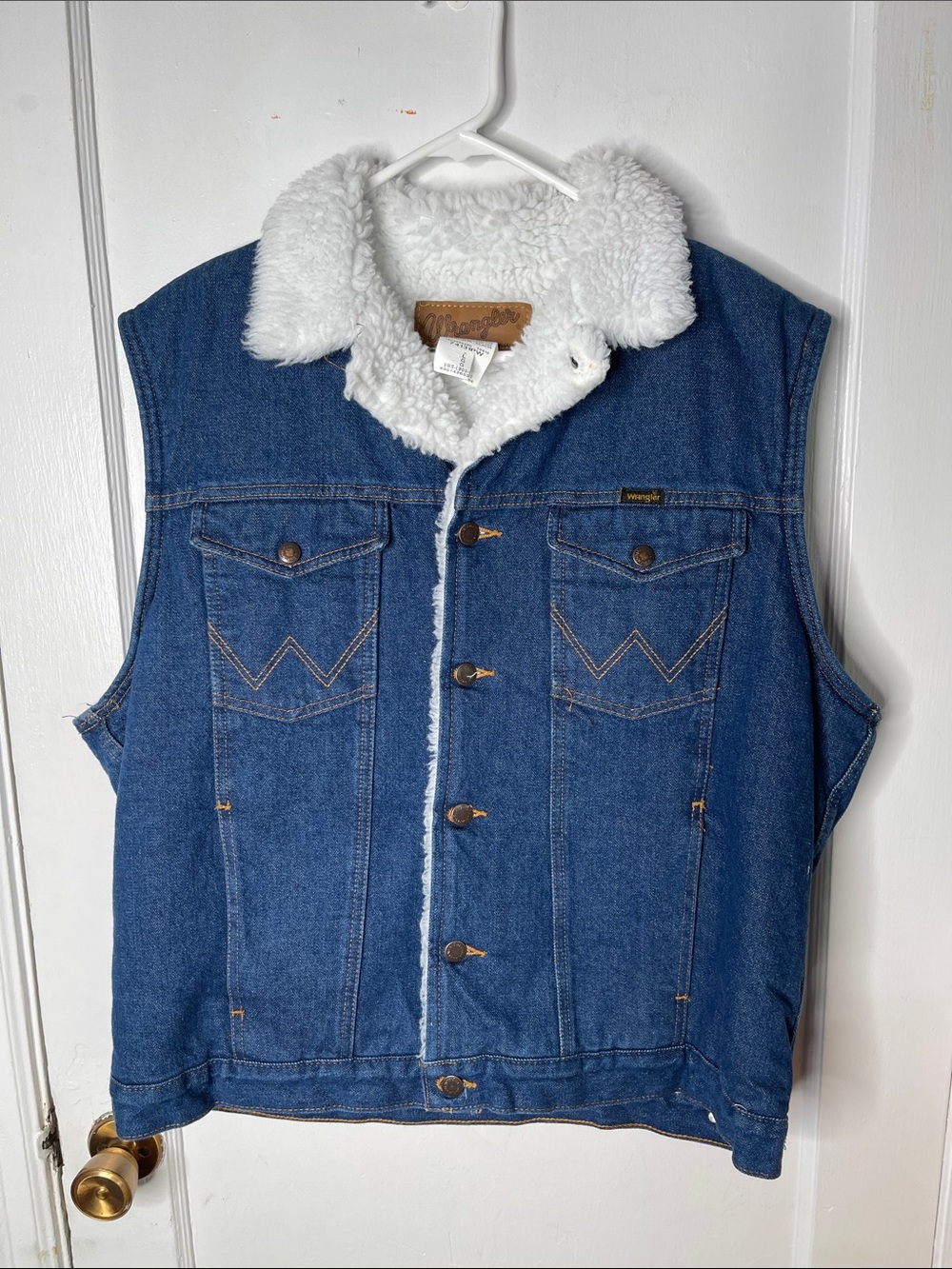 Wrangler Denim Sherpa Vest Large Mens Western Classic Fur Lined L Classic Button